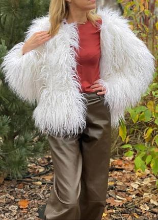 Пухнаста шуба зі штучного хутра лама