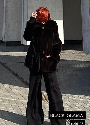 Шуба норкова black glama автоледі з капюшоном 75 см р.46-48