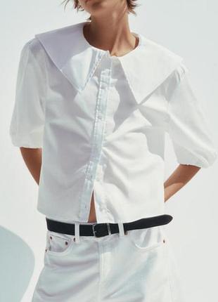 Белая блузка рубашка сорочка zara  р.s -m с отложным воротником питер пэн