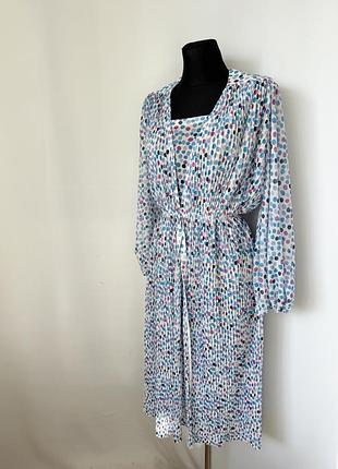 Pering винтаж франция 60е - 70е платье миди белое в голубой горошек плиссе