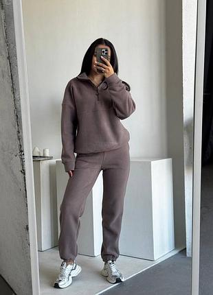 Флисовый спортивный костюм с свитшотом с воротником на молнии с брюками джоггерами