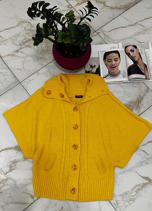 Жіночий неймовірний жовтий вʼязаний кардиган з широкими рукавами з вовни та мохеру