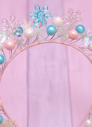 Обруч ободок снежинки розово-голубой