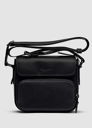 Чоловіча шкіряна сумка coach sullivan flap crossbody in signature canvas total black