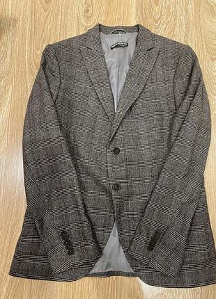 Шерстяной твидовый пиджак в клеточку гусиная лапка