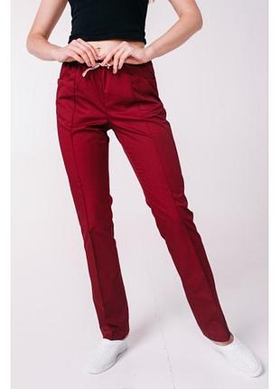 Медицинські штани з кишенями жіночих (10 кольорів) бордовий, 50