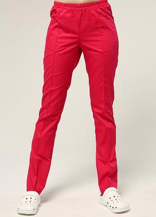 Медицинские штаны с карманами женские (10 расцветок)) красный, 48
