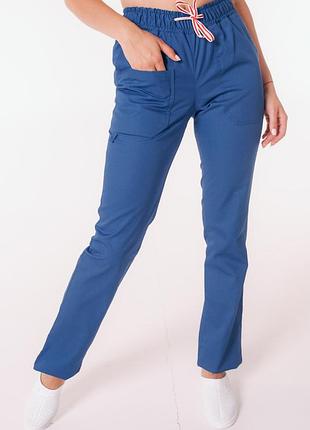 Медицинские штаны прямые ( 5 расцветок) синий, 52