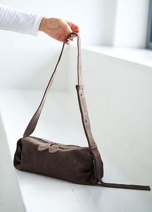 Кожаная женская сумка «мэй» серая