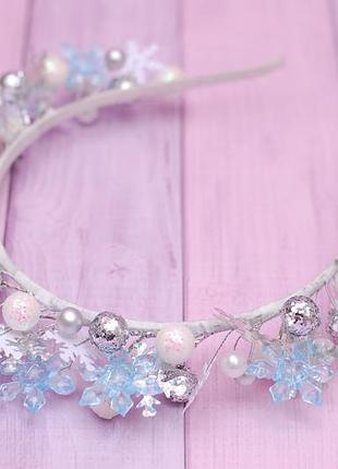 Обруч ободок снежинки голубой