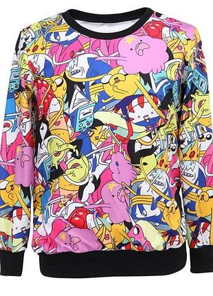 Бесподобный свитшот с 3d принтом в мультяшный принт время приключений
