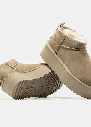 Зимние женские угги ugg ultra mini platform beige (метро) 36-37-38-39-40-41