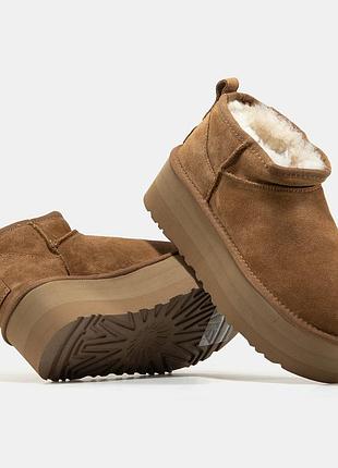 Зимние женские угги ugg ultra mini platform beige (метро) 36-37-38-39-40-41