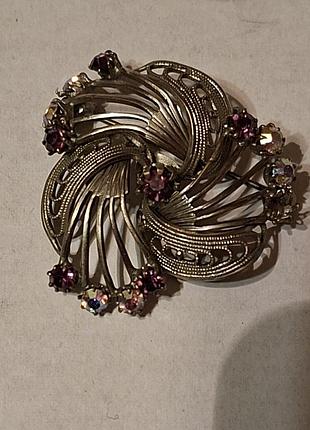 Вінтажна красуня-брошка! з філігранним візерунком та стразами! німеччина!