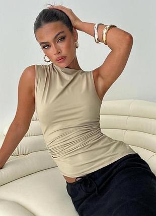 Майка базова, топ з драпіруванням беж хс-с