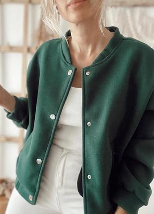 Зелёный женский бомбер оверсайз shein куртка