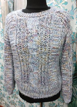 Стильный женский джемперок крупной вязки плетеный косами меланж