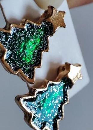 Серьги елка новогодняя рождественская новогодние гвоздики гвозди женские маленькие мини эмаль золотые подарочки рождественский сережкие дерево новый год подарок