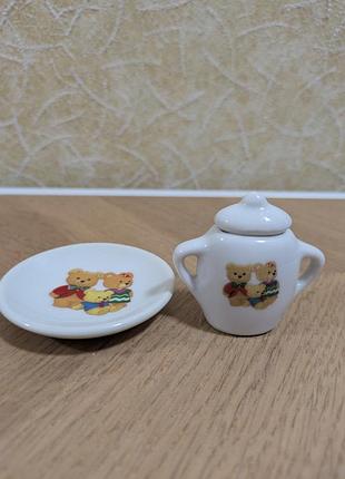 Набор винтажной детской фарфоровой посуды с мишками