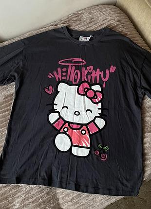 Футболка оверсайз темно сіра прімарк хеллоу кітті hello kitty primark