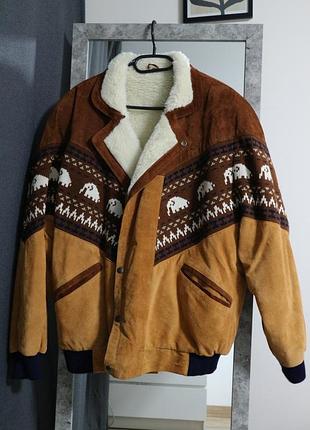 Вінтажна чоловіча замшева куртка бомбер 90-х років коричневого кольору