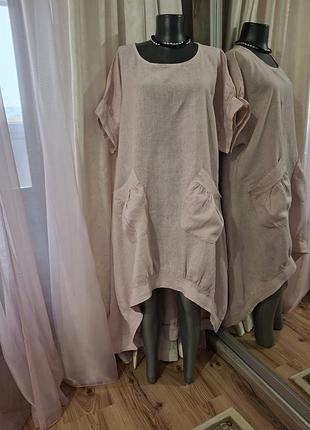 💯%льняне з кишенями плаття 👗, туніка великого розміру італію