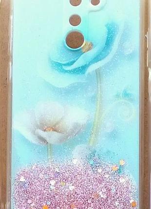 Бампер на redmi 9 девушка серый бежевый, батик зеленый фиолетовый, цветок бирюзовый