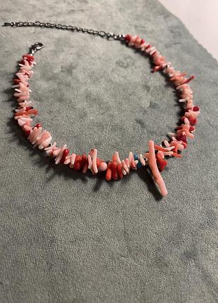 Намисто чокер з натурального коралу рожевий червоний