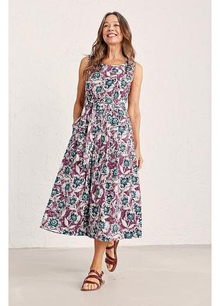 Красивое цветочное платье миди с карманами из качественного хлопка р.24