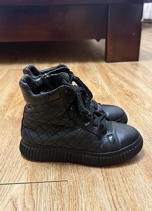 Зимові черевики для дівчинки, шкіряні дитячі ботінки, шкіряні черевики