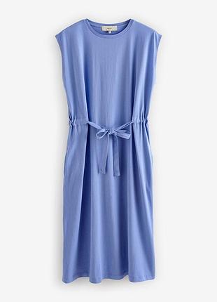 Летнее хлопковое миди платье-футболка с поясом р.16