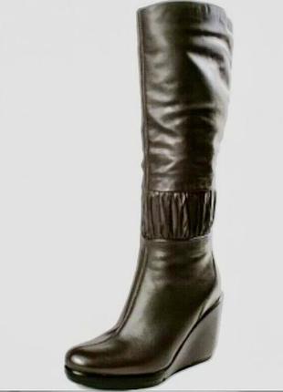 Чоботи високі з натуральної шкіри на підкладці флісовій танкетка і блискавка monarch