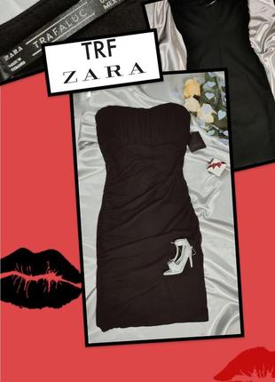 Эффектное черное короткое платье с драпировкой zara p-p xs