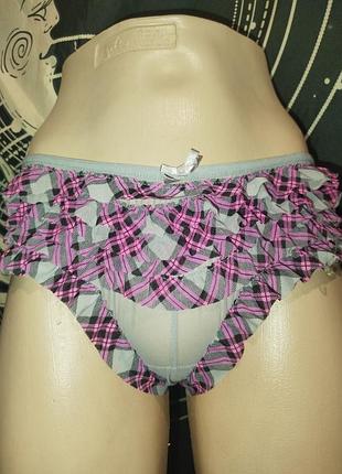 Трусики шортики з сітки з рюшами в стилі бурлеск кабаре в клітинку