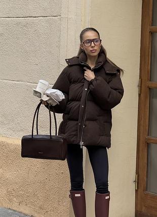 Кашемировый пуховик пуфер с капюшоном оверсайз