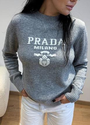 Кашеміровий светр сірий жіночій прада люкс жеский брендовый серый свитер свитшот
