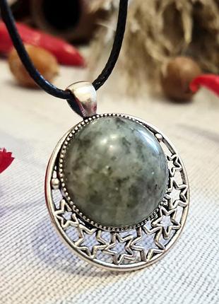 🔺⛓️🐘оригинальный кулон на шнурке "месяц и звезды" натуральный лабрадорит