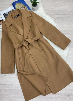 Пальто zara женское осеннее трендовое на запах с разрезами по бокам размер m