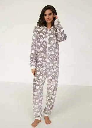 Комбинезон женский велсофт, плюшевый теплый комбинезон на молнии