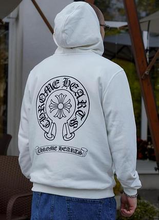 Мужской худи chrome hearts белый на флисе