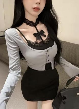 Кофтинка імітація 2ки з чокером high street haradjuku