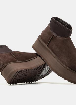 Зимние женские угги ugg classic mini dipper brown (мех) 36-37-38-39-40-41