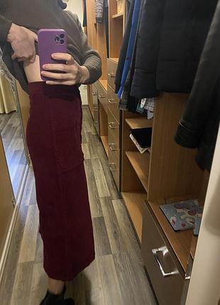 Вельветова бордо спідниця