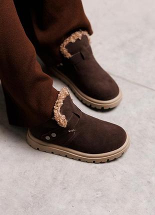 Черевики жіночі замш на хутрі 593556 коричневі