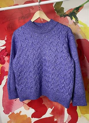 Фіолетовий в'язаний джемпер m&co з косами розмір 38