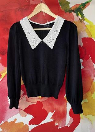 Черный джемпер new look с белым воротником размер 36