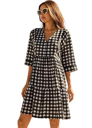 Сукня міді жіноча ярусна в клітинку  next чорна біла коротка l xl