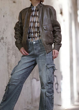 Кожаный бомбер massimo dutti, натуральная кожа