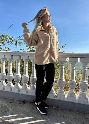 Женская теплая кофта с молнией бежевая мод.1818