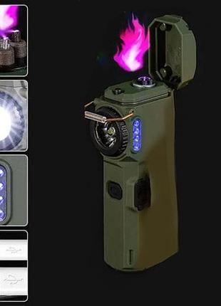 Фонарик-зажигалка армейская multifunctional d51-cob, зажигалка на подарок в упаковке. цвет: зеленый